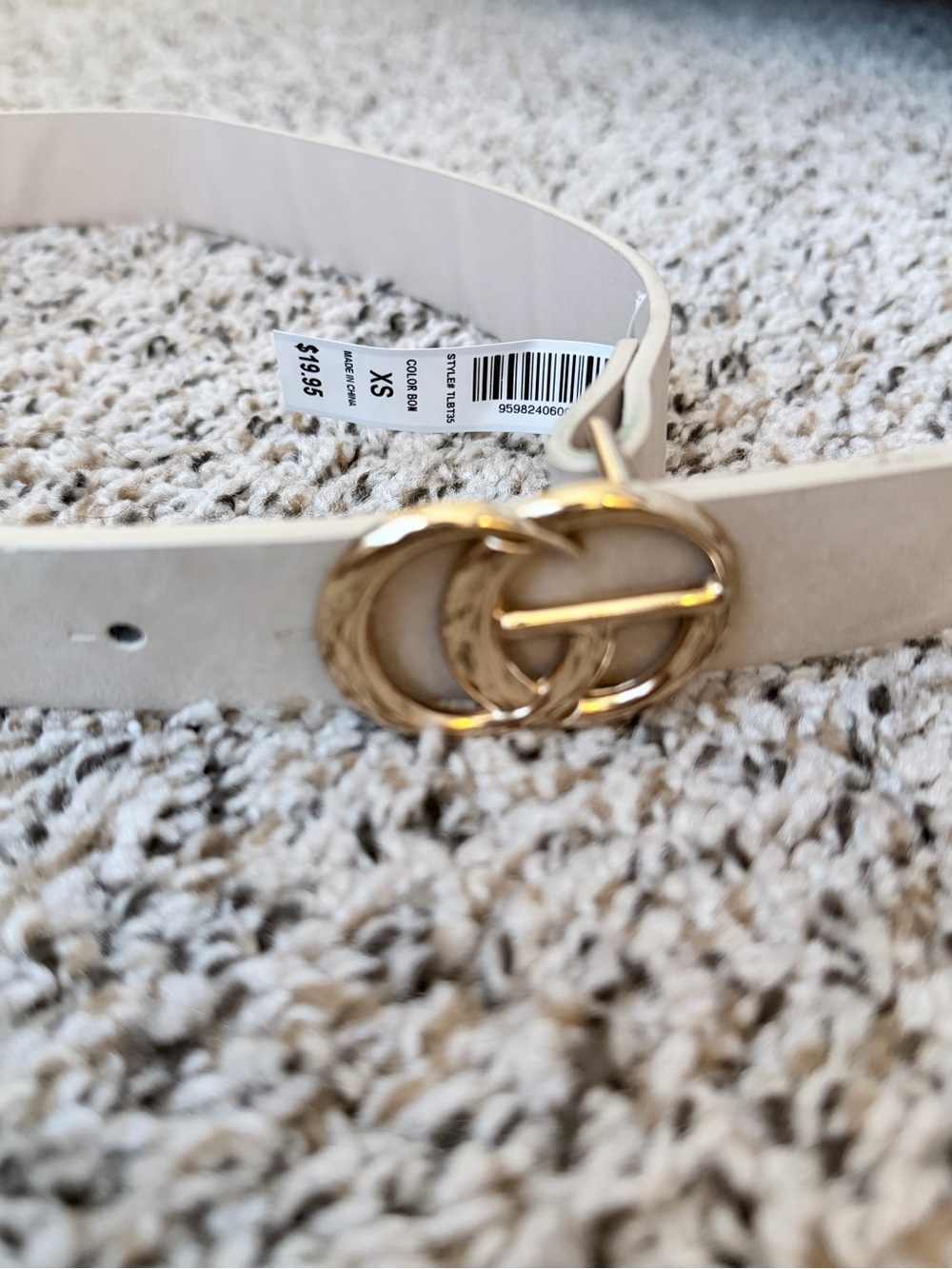 BKE Cream Belt with Gold Double-Ring Buckle